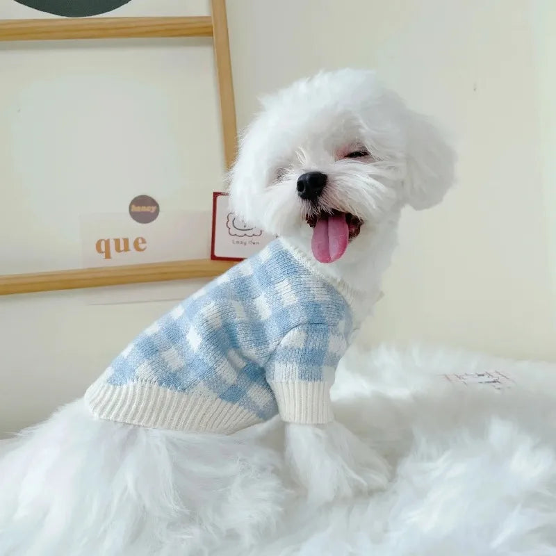 Sweet Blue Plaid Puppy Cardigan