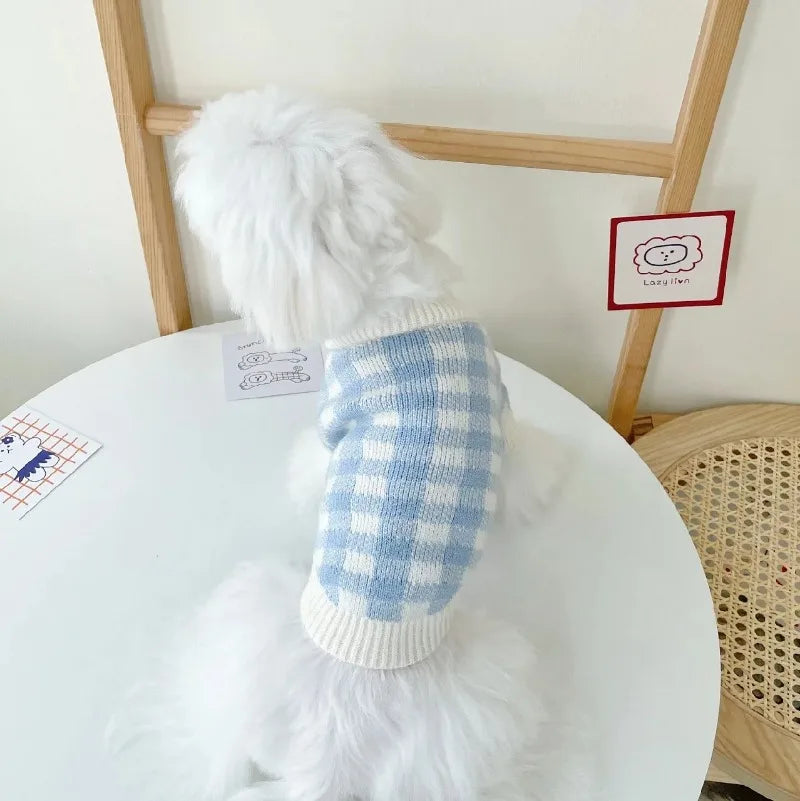 Sweet Blue Plaid Puppy Cardigan